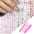 Flower Nail Stickers for Nail Art 12PCS 3D Self-Adhesive Nail Decals with Tweezers Floral Leaf Line Designs Manicure Decoration Spring DIY Charming Flowers Nails Supplies for Women - style: Flower Styles-02