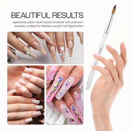 PANA Pure Kolinsky Hair Nail Brush - Round Clear Acrylic Handle (Size 12) - Nail Brush for Nail Application, Nail Extension, Manicure Pedicure Salon Beginner and Professional - color: Clear, size: Size 12