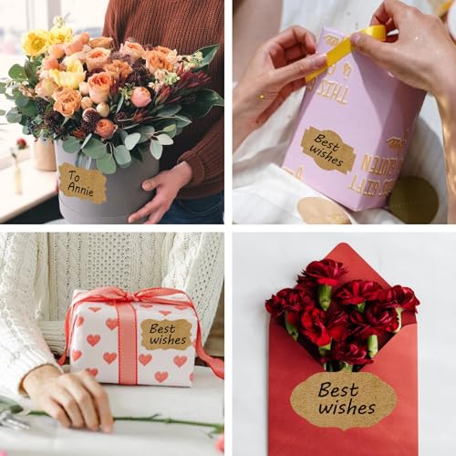 300 Pcs Kraft Tags, Brown Name Labels, Self-Adhesive Gift Stickers for Christmas, Presents, Jars, Bottles (Brown) - color: Brown, size: 300 Pcs