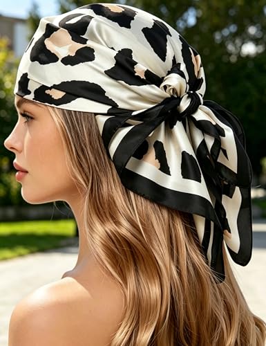 Silk Like Square Scarf for Women Men 27.5" - color: Leopard White