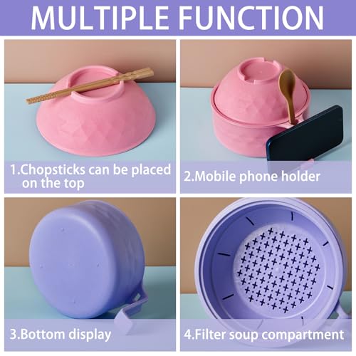 2 Sets 40 oz Microwave Ramen Bowl with Handles, Pink, Purple - color: Pink, Purple