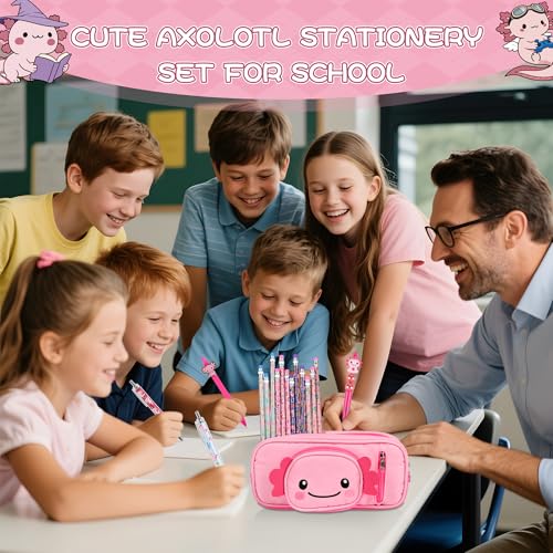 Ulema 84Pcs Cute Axolotl Stationery Set Kawaii Birthday Gifts for Boys Girls Back to School and Classroom Rewards Office Supplies with Axolotl Stuff. - style: Axolotl