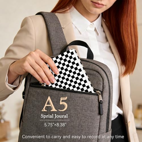 Lined Spiral Journal Notebook for Work,160 Pages,Black and White Checkered - color: Black and White Checkered Pattern