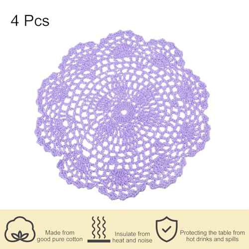 uxcell Lace Doilies, 4pcs 8" - Cotton Woven Round Crochet Coaster, Floral Design Fabric Handmade Placemat for Drink Wedding Party Decoration (Light Purple) - color: Light Purple