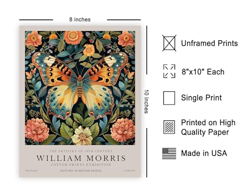 Poster Master Butterfly Print - William Morris Poster - Botanical Art - Floral Exhibition Wall Design - Flower & Animal Art - Aesthetic Office or Bedroom Wall Decor - 8x10 UNFRAMED Wall Piece - color: Style-13, size: 8"L x 10"W