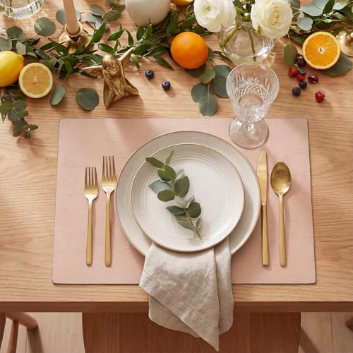 Artoid Mode Pink Faux Leather Placemats Set of 6, 12x18 Inch Waterproof Wipeable Heat Resistant Vinyl Place Mats, Reversible Table Mats for Spring Kitchen Dining Decor - color: Pink, size: 12" x 18", Rectangular Set of 6