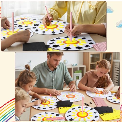 Ireer 24 Pcs DIY Sundial Craft Kit Educational Learning Teaches Time Solar Shadow Concepts Easy to Assemble for Home School Classroom Group Science Activity