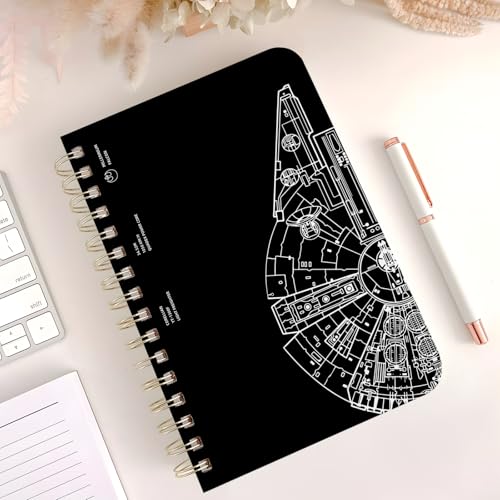 Cute Spiral Notebook Journal A5 6x9 Note Book with Pocket, Black - color: Black Gear