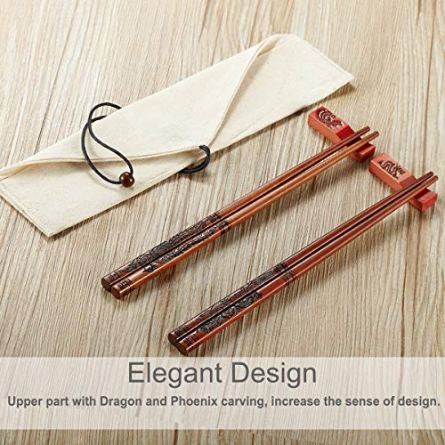 Chopstick Reusable Chinese Dragon and Phoenix Chopsticks with Holder and Carrying Bag Chinese Traditional Stylish Set（2 Pairs） - color: Dragon Chopsticks (2 Pairs)