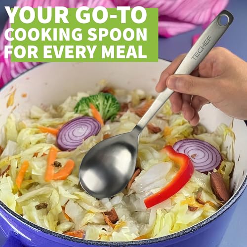 TECHEF ChefCore 304 Stainless Steel Cooking Spoon with Ergonomic Handle, One-Piece Unibody Design, Rustproof & Heat Resistant, 10.5" Serving Utensil – Made in Korea - size: Spoon