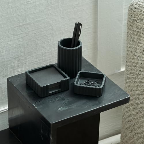 Modern Aesthetic Desk Accessories Set of 3 - Stylish Concrete Organizers - color: Black