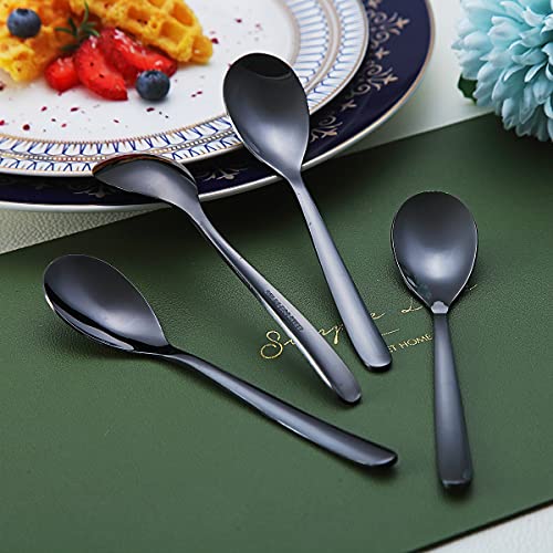 Black Demitasse Espresso Spoons, 5.5'' Mini Coffee Spoons, Set of 6, Stainless Steel, Dishwasher Safe - color: 4. Black
