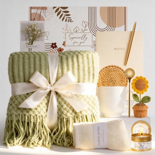 Birthday Gifts for Women, Self Care Gifts Baskets Care Package for Women, Teen Girls, Her, Mom, Sister, Best Friend, Wife, Girlfriend, Coworker, Sending Sunshine Sunflower Gift Baskets - color: Sage Green