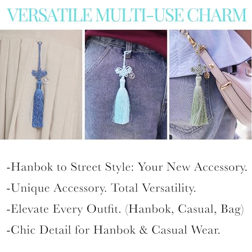 Korean Butterfly Norigae Tassel Charm, Traditional Knot Accessory Keychain, Hanbok Ornament Gift, 10 Colors (Blue) - color: Blue