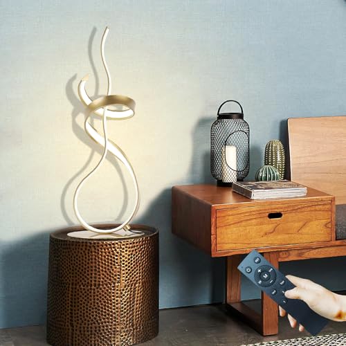 Gold Art Spiral 24W LED Table Lamp with Touch Remote Dimmer, 22" Unique Creative Stylish Smart Lamp, LED Desk Lamp for Dining Room, Bedroom, Bedside, Restaurant, Bar (Gold) - color: Gold