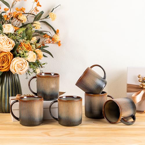 theterra Ceramic Coffee Mugs Set of 6, 14.2 oz Coffee Cups with Handle - color: Cocoa Mocha, size: 14 OZ (Set of 6)