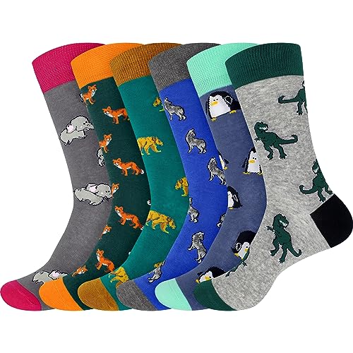 BambooMN Men's Cotton Colorful Design Fashion Novelty Dress Socks - color: Assortment 6b - 6 Pairs, size: 9-15