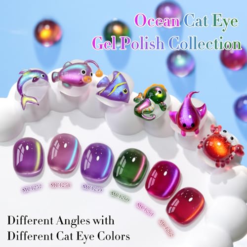 Double Rhythm Cat Eye Gel Nail Polish Set of 6 Same Color Same Bottle 0.5 Oz Shimmer Glitter with Magnet Holographic Reflective Magnetic UV Nail Polish Kit at Home (Aurora Galaxy Burgundy-T6-58) - color: Aurora Galaxy