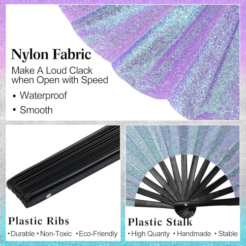 Maitys 2 Packs Large Folding Hand Fans, 13'', Glitter Sliver and Purple - color: Glitter Sliver and Purple