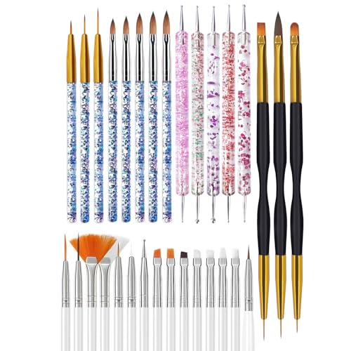31PCS Nail Art Brush Set, Liner, Dotting, Fan & Flat Brushes - color: white