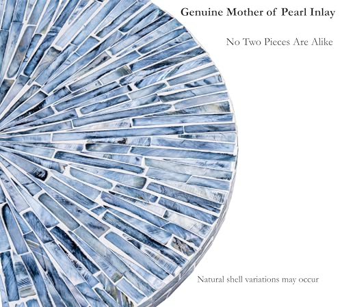 PEMAR 12.6” Handcrafted Mother of Pearl Blue Starburst Lazy Susan – Rotating Centerpiece for Dining Table, Elegant Beach House & Farmhouse Home Décor, Luxury Hostess & Housewarming Gift - color: Blue Starburst