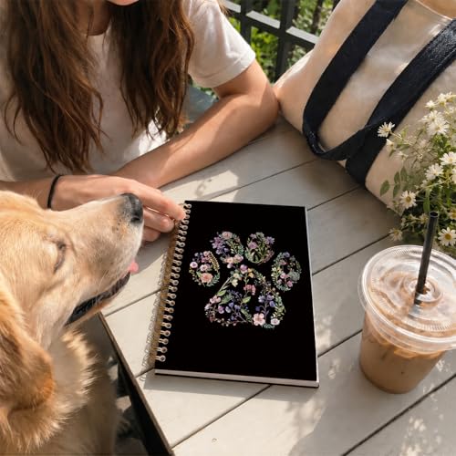 VONTP Black Cute Dog Paw Floral Journal Spiral Notebooks, 5.5x8.3 Inches - color: 004-Black