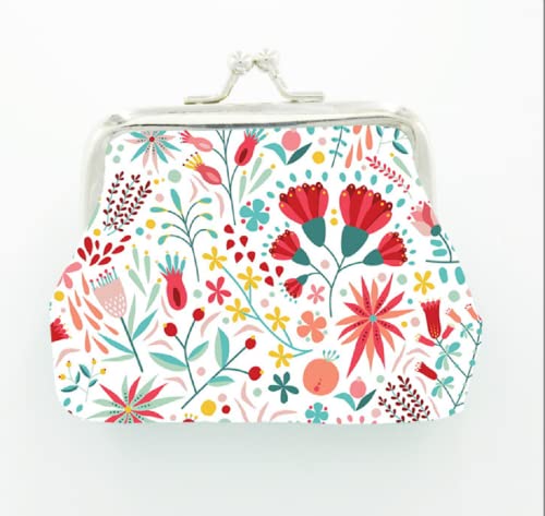 Lovely Flowers Pattern Coin Purse- Mini Flower Design Clasp Pouch Wallet Key Bags Money Bag, Perfect Gifts for Girls Purses Women Wallets Buckle Party Favors - color: white