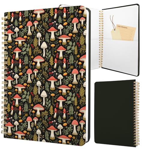 Cute Spiral Notebook Journal A5 6x9 Note Book with Pocket, Mushroom - color: Mushroom