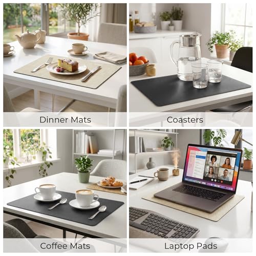 Romanstile Vinyl Placemats Set of 6, Reversible Faux Leather Wipeable Table Mats - color: Grey-beige, size: PCS4