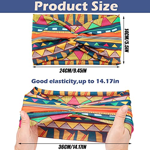 Wide African Headbands for Women Boho Twist Head Bands Elastic Turban Headwraps for Lady Yoga Sports Workout Stretchy Hairband,Pack of 8, (FDDK197-14) - color: African