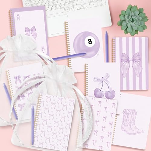 CNhoqc Purple Coquette Bow Notebooks, 8-Sets A5 Ballpoint Pens Organza Bags - color: 8-Set Purple Bow