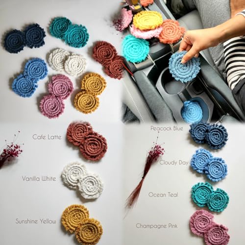 Cotton Car Coasters for Cup Holders, 2PC Car Cup Coasters, Drink Coaster Holder, Cute cupholder Coaster Accessories for Women, Macrame, Boho (Sunshine Yellow) - color: Sunshine Yellow