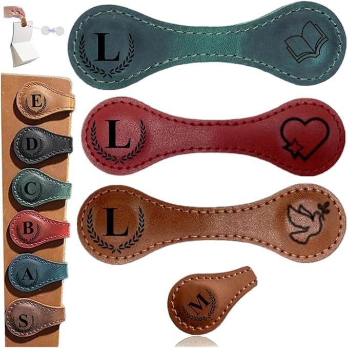 3Pcs Personalized Leather Magnetic Bookmark, 26 Letters Bookmarks Customized Engraved Initial Book Mark Cute Custom Marker Meaningful Gift for Women Men Book Lovers (L, 1Bird+1Heart+1Book) - color: L, size: 1Bird+1Heart+1Book