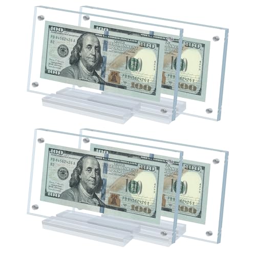 4 Pcs Dollar Bill Frame Display Acrylic Dollar Bill Holder for Collectors Currency Frame Display Case Double-Sided Transparent Ticket Banknotes Stamp Photo Protector(Transparent-4) - color: Transparent-4