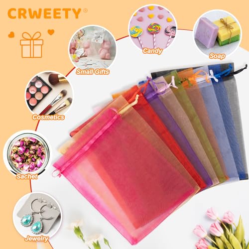 Crweety 50Pcs Organza Bags 3x4, Orange Small Mesh Gift Bags Drawstring Bulk - color: Orange