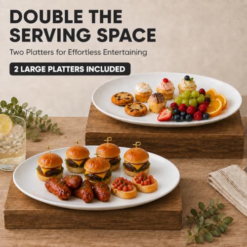 White Serving Platters Set of 2, 15.5 Inch Oval Porcelain Serving Platters, Serving Dishes for Entertaining, Party, Appetizers, Cheese, Dessert and Food Display - size: 15.5 inch