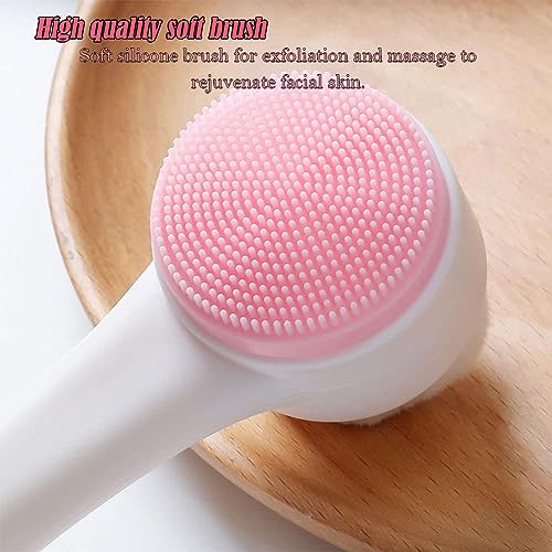 AKOAK 1 Pack Facial Cleansing Brush, 2-in-1 Two-Head Manual Cleansing Brush, Silicone Facial Scrubbing Brush for Deep Pores, Exfoliation, Blackhead Removal and Cosmetic Massage