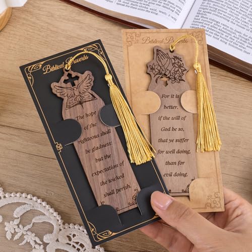 2 Pieces Biblical Quote Wooden Bookmarks with Tassel, Vintage Bookmarks for Reading, Personalized Wooden Bookmark, Unique Pattern Bookmark Engraved, Birthday Gift for Men Women - color: 2pcs Quote Bookmark