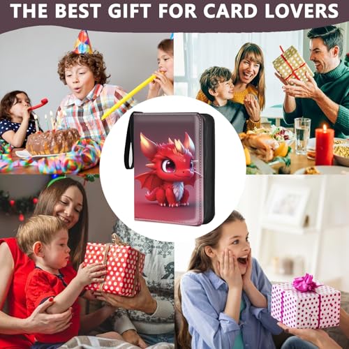 4 Pocket Trading Card Binder, Holds 400 Cards, Zipper Binder - color: Red Dragon