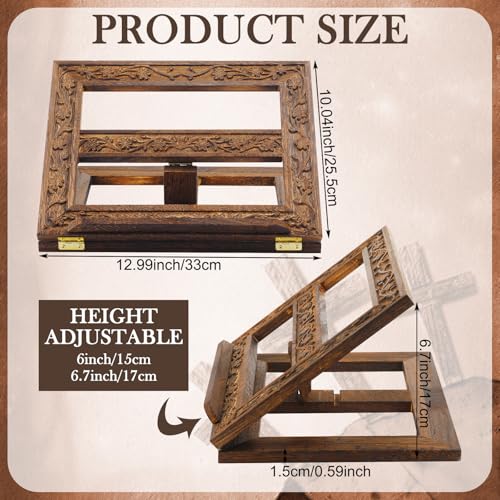 DoubleFill Adjustable Wooden Bible Stand Carved Bible Holder Missal Stand Book Display for Reading Folding Religious Prayer Wooden Holy Book Holder 12.99 x 10.04 Inches(Dark Brown) - color: Dark Brown