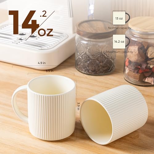 theterra Ceramic Coffee Mugs Set of 6, 14.2 oz Coffee Cups with Handle - color: Beige, size: 14 OZ (Set of 6)
