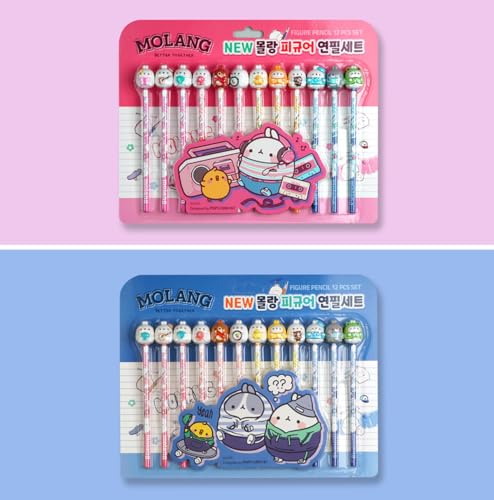 LENITH White Rabbit Molang Mini Figure Pencil Set Korean Stationery 12ea 1 set Blue/From Korean Animation/몰랑 연필