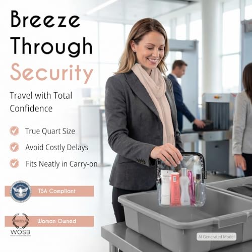 BORSALI TSA Approved Toiletry Clear Quart Size Bag, 2 Pack - color: Black - 2 Pack