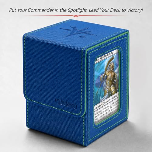 Venssu MTG Deck Box with Commander Display Window (Blue&Green, 1 window) - color: Blue and Green