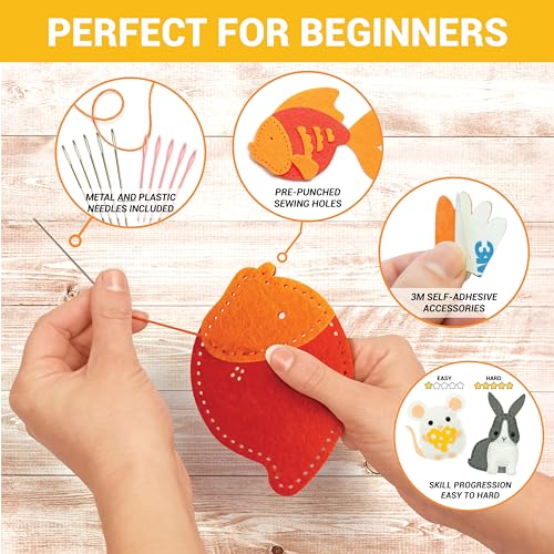 Craftorama Sewing Kit for Kids, Fun and Educational Pets Craft Set for Boys and Girls Age 7-12, Sew Your Own Felt Animals Craft Kit for Beginners, 165 Piece Set - color: Pets