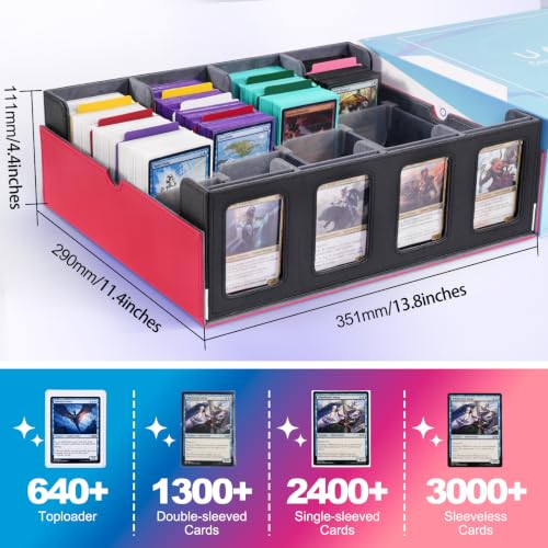 UAONO 4-Row 3000+ Trading Card Storage Box with Commander Display - color: Red&White, size: 4-row