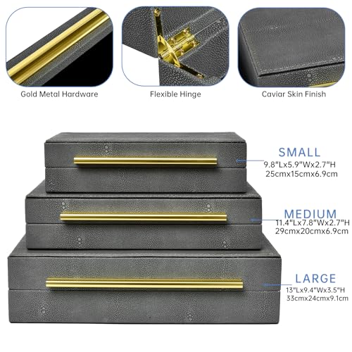 DECOR4SEASON Faux Shagreen Decorative Stackable Storage Boxes – Set of 3 - color: Grey, size: L