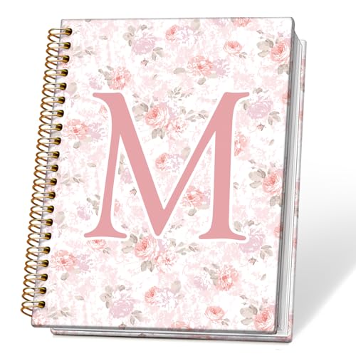 Pink Floral Personalized Initial Letter M Notebook Journal, Custom Gifts, Personalized Monogrammed Gifts for Women, Cute Custom Hardcover Spiral Notebook for School,5.5 x 8.3 - color: 00-coquette Floral(m)