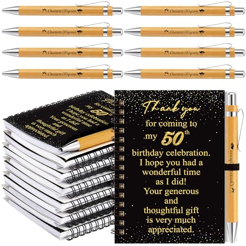 Resurhang 12 Sets 50th Birthday Notebook 50th Birth Gifts 5.5 x 4.3'' Black and Gold Spiral Notebook Ballpoint Pens for 1976 Birthday Party Supplies - style: 50th Birthday