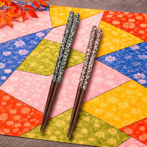 Premium Japanese Chopsticks Set for 2 [Made in Japan] Reusable Wooden Chopsticks with Elegant Iridescent Inlay Traditional Lacquered Finish D (Stella Shine 2prs (MK062)) - color: Stella Shine 2prs (MK062)